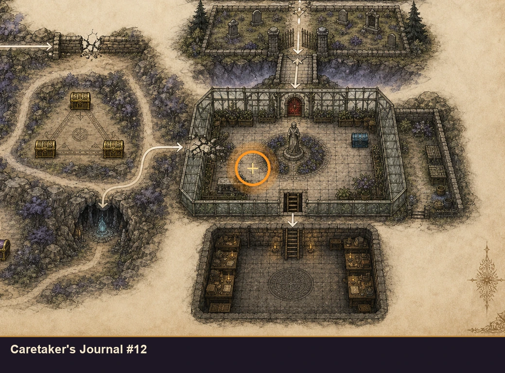 Location guide visual for Caretaker's Journal #12 in Marvel's Midnight Suns