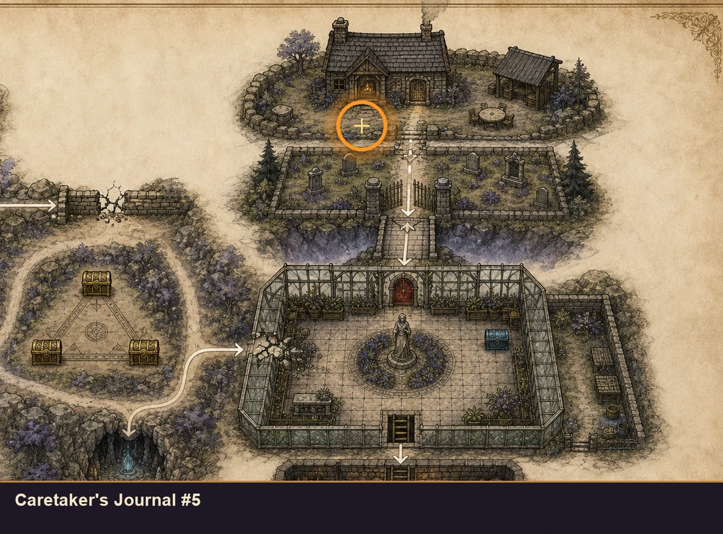 Location guide visual for Caretaker's Journal #5 in Marvel's Midnight Suns