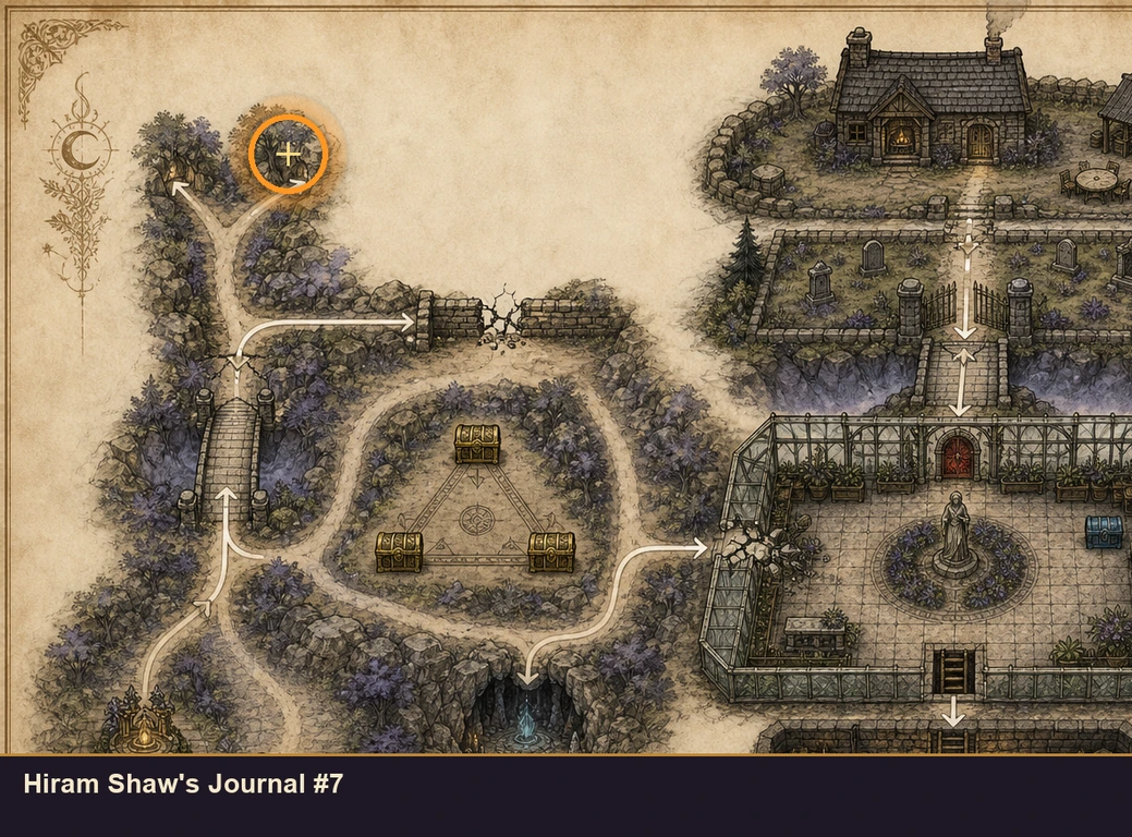 Location guide visual for Hiram Shaw's Journal #7 in Marvel's Midnight Suns