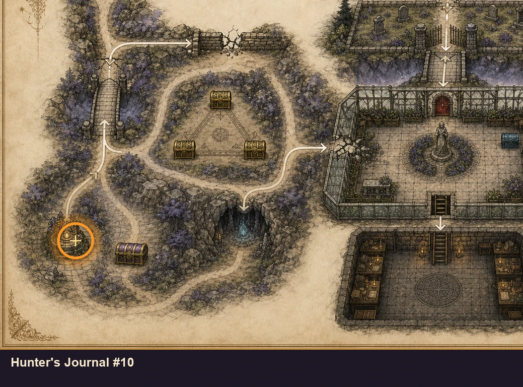 Location guide visual for Hunter's Journal #10 in Marvel's Midnight Suns