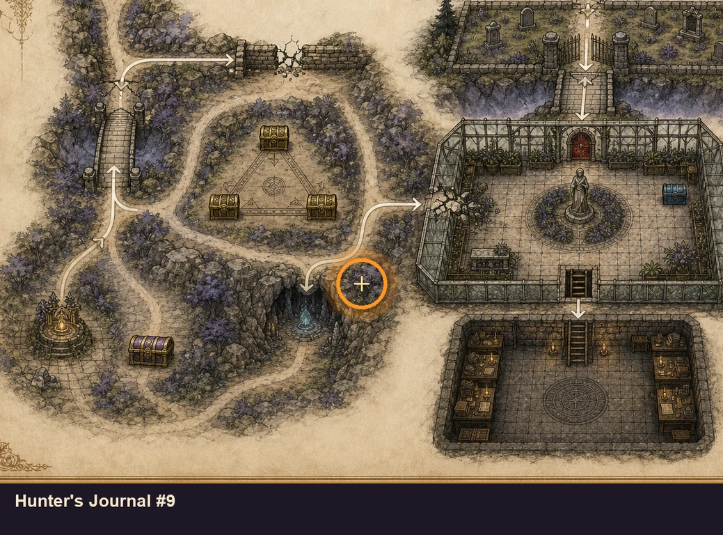 Location guide visual for Hunter's Journal #9 in Marvel's Midnight Suns
