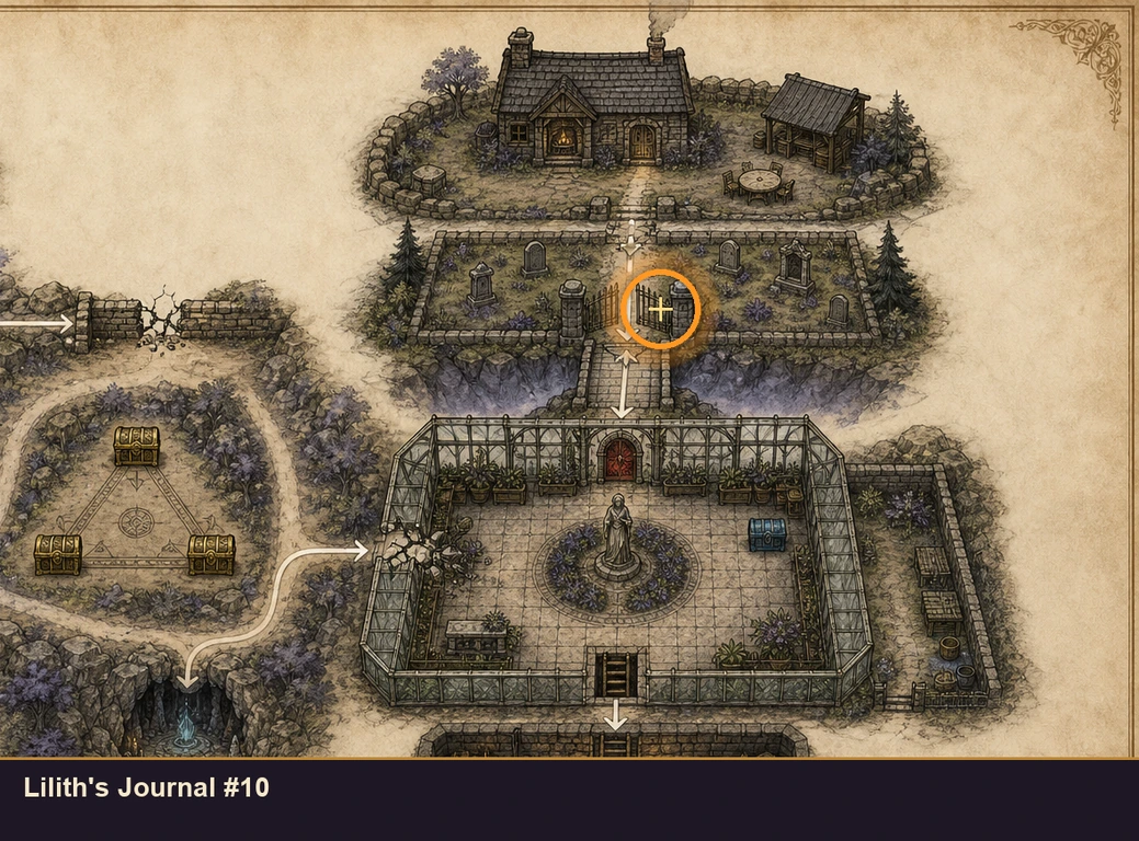 Location guide visual for Lilith's Journal #10 in Marvel's Midnight Suns