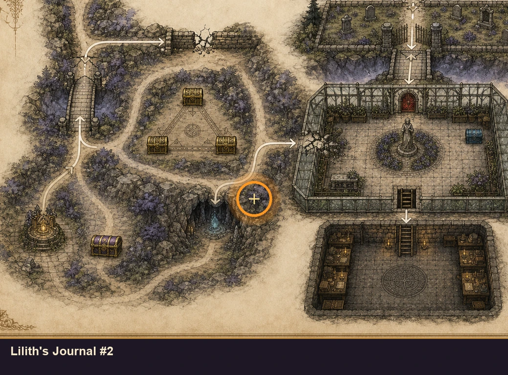 Location guide visual for Lilith's Journal #2 in Marvel's Midnight Suns