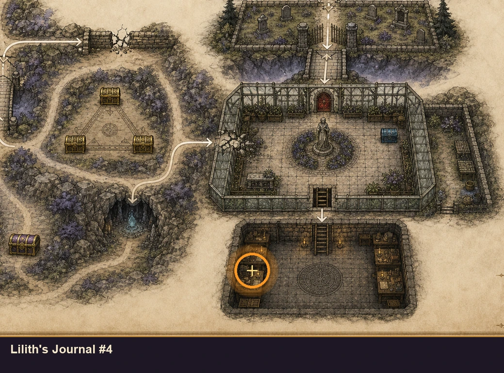 Location guide visual for Lilith's Journal #4 in Marvel's Midnight Suns
