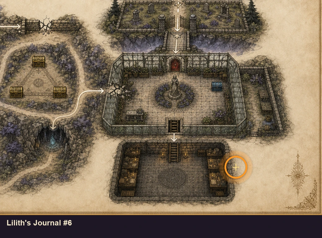 Location guide visual for Lilith's Journal #6 in Marvel's Midnight Suns