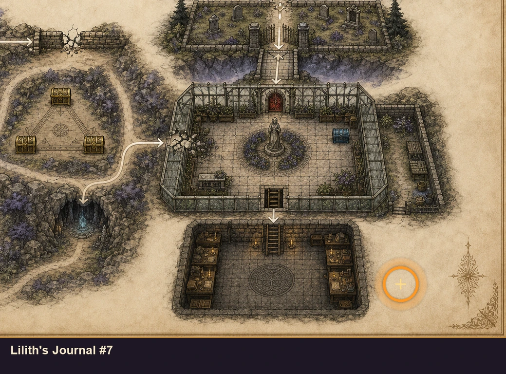 Location guide visual for Lilith's Journal #7 in Marvel's Midnight Suns