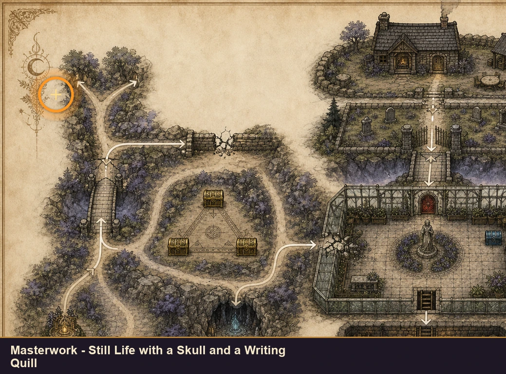 Location guide visual for Masterwork - Still Life with a Skull and a Writing Quill in Marvel's Midnight Suns