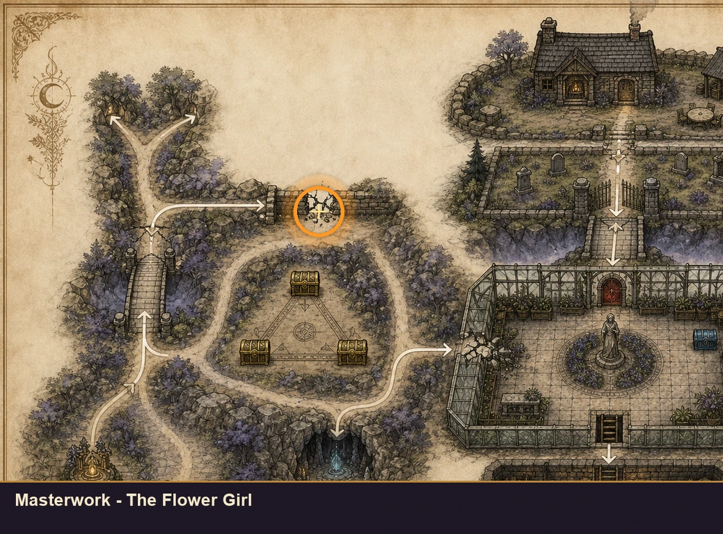 Location guide visual for Masterwork - The Flower Girl in Marvel's Midnight Suns