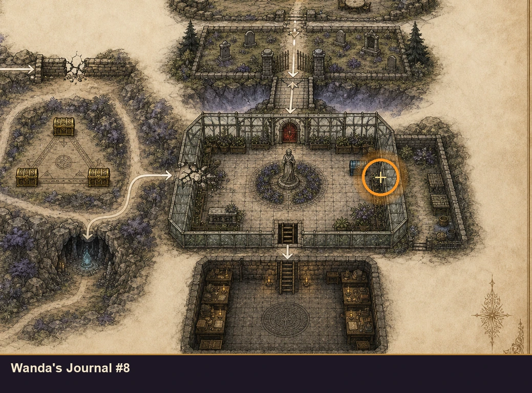 Location guide visual for Wanda's Journal #8 in Marvel's Midnight Suns