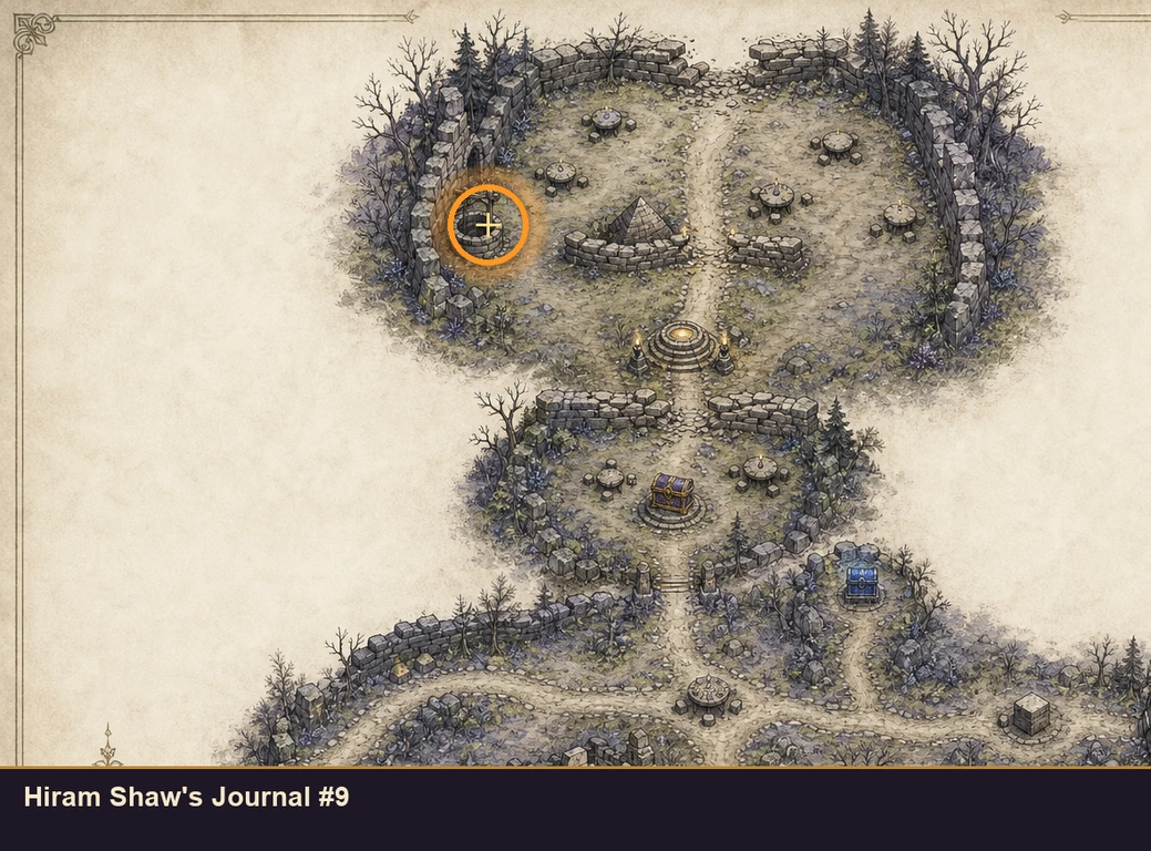 Location guide visual for Hiram Shaw's Journal #9 in Marvel's Midnight Suns
