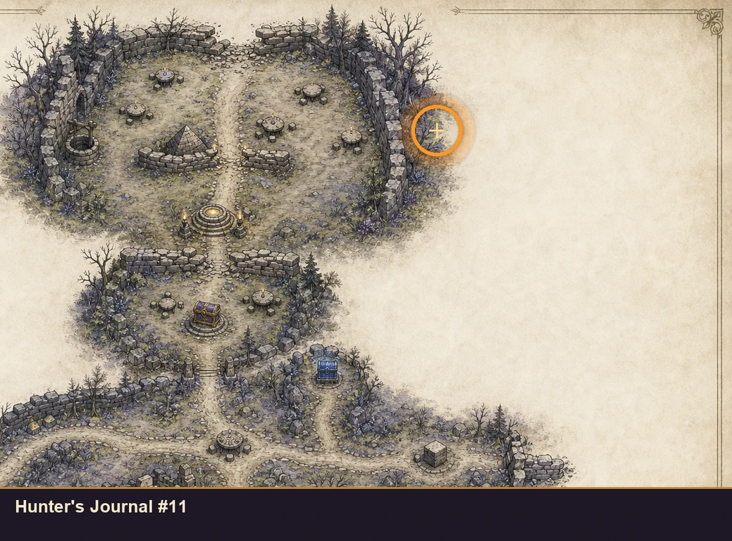 Location guide visual for Hunter's Journal #11 in Marvel's Midnight Suns