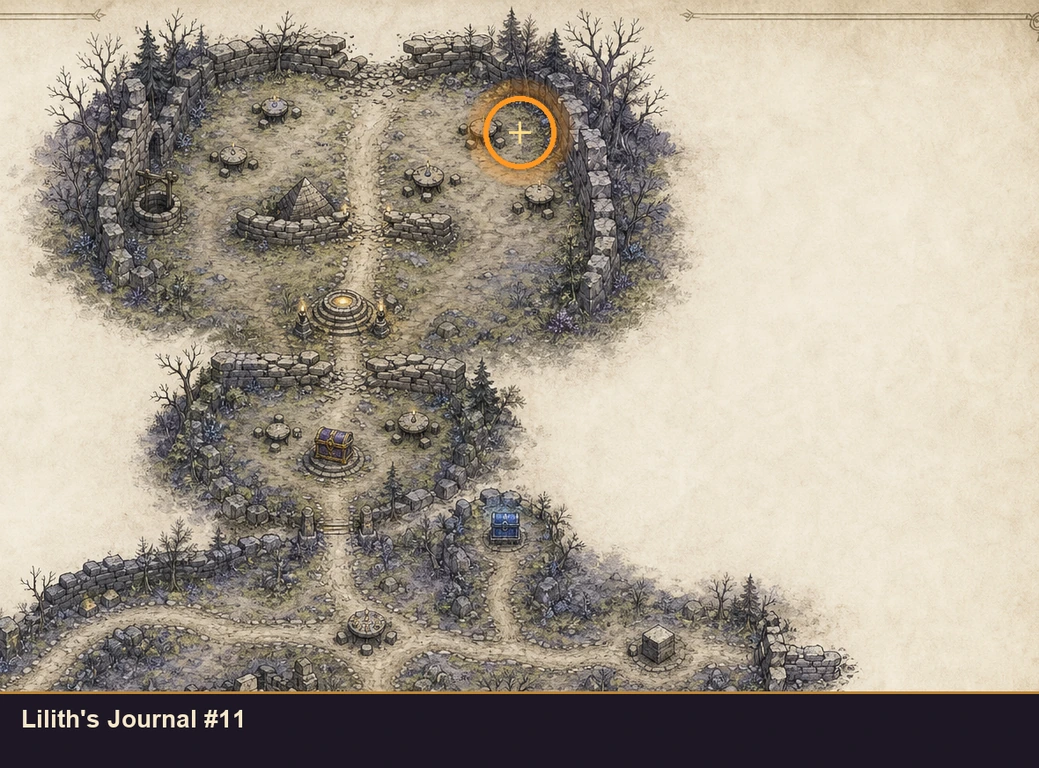 Location guide visual for Lilith's Journal #11 in Marvel's Midnight Suns