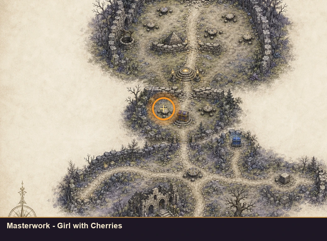 Location guide visual for Masterwork - Girl with Cherries in Marvel's Midnight Suns