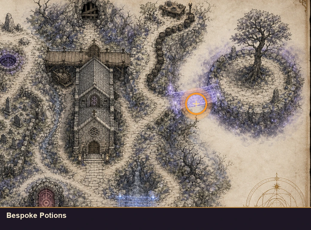 Location guide visual for Bespoke Potions in Marvel's Midnight Suns