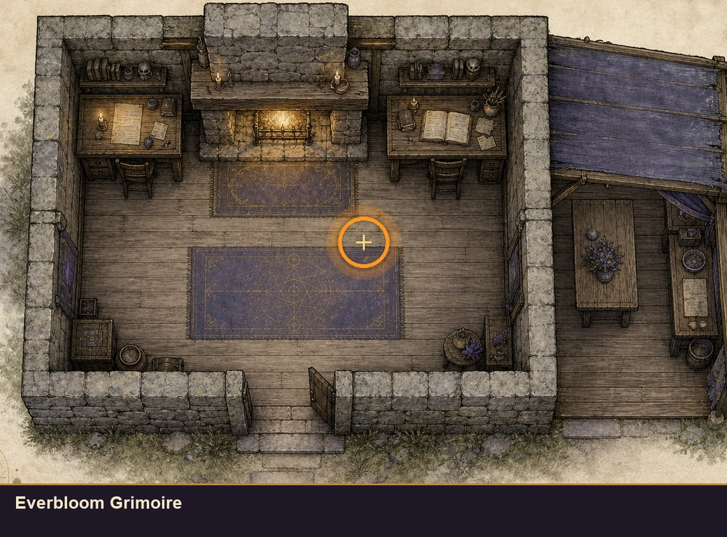 Location guide visual for Everbloom Grimoire in Marvel's Midnight Suns