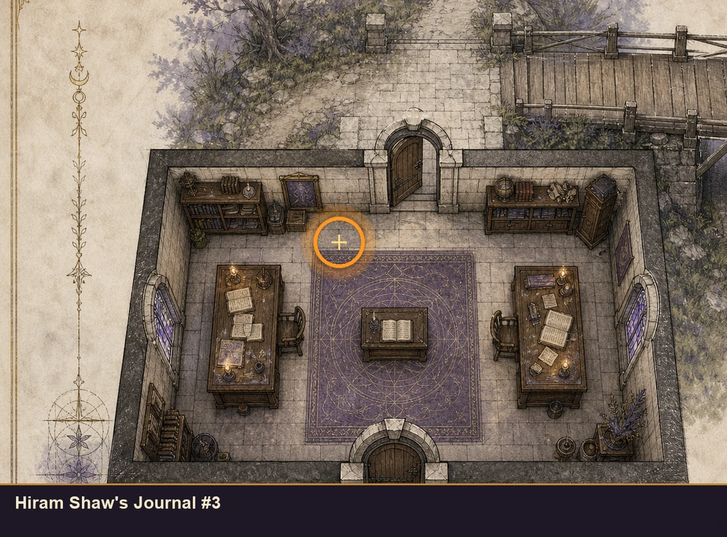 Location guide visual for Hiram Shaw's Journal #3 in Marvel's Midnight Suns