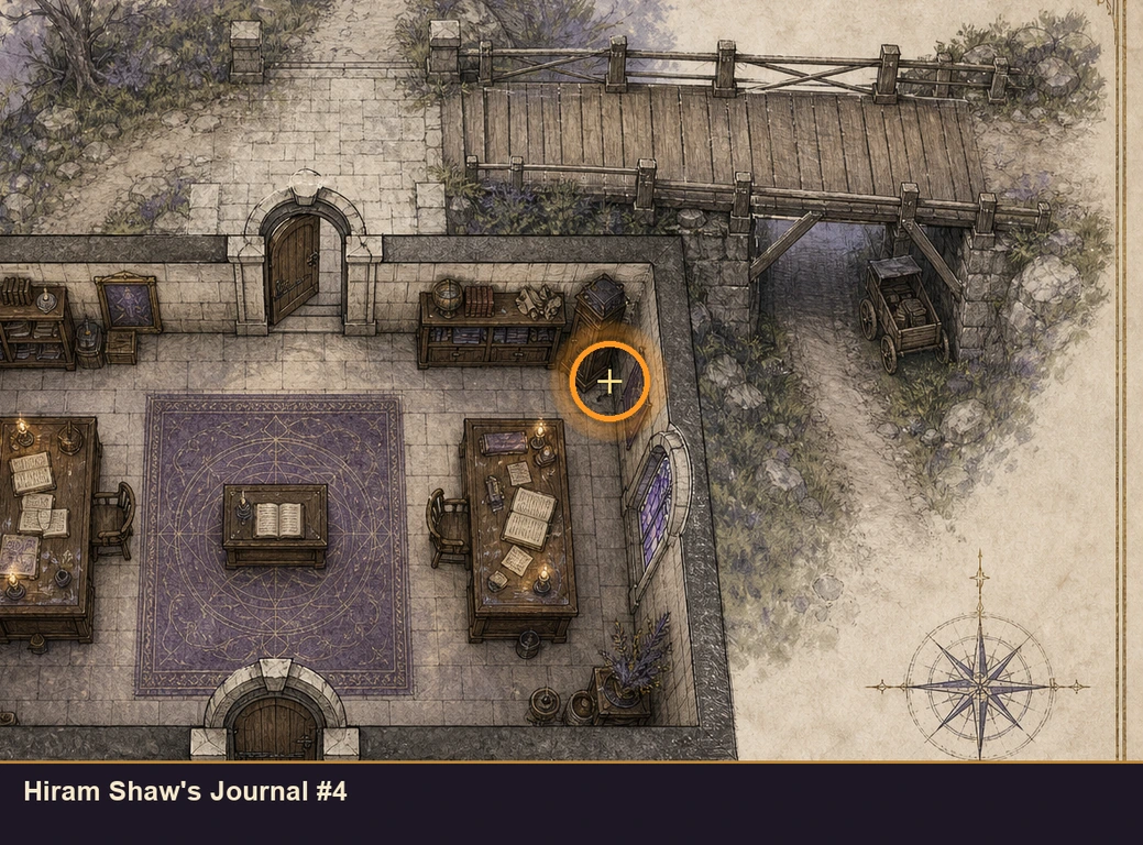 Location guide visual for Hiram Shaw's Journal #4 in Marvel's Midnight Suns