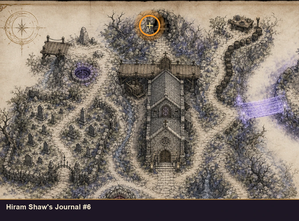 Location guide visual for Hiram Shaw's Journal #6 in Marvel's Midnight Suns