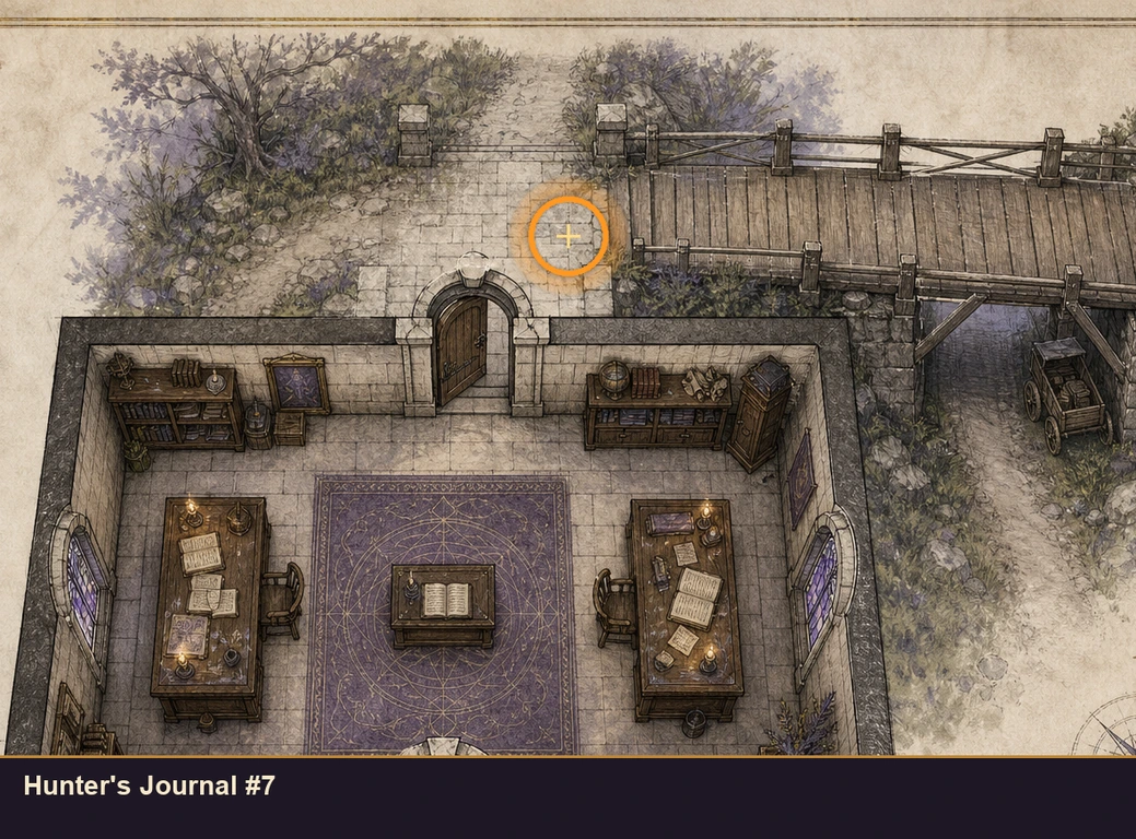 Location guide visual for Hunter's Journal #7 in Marvel's Midnight Suns
