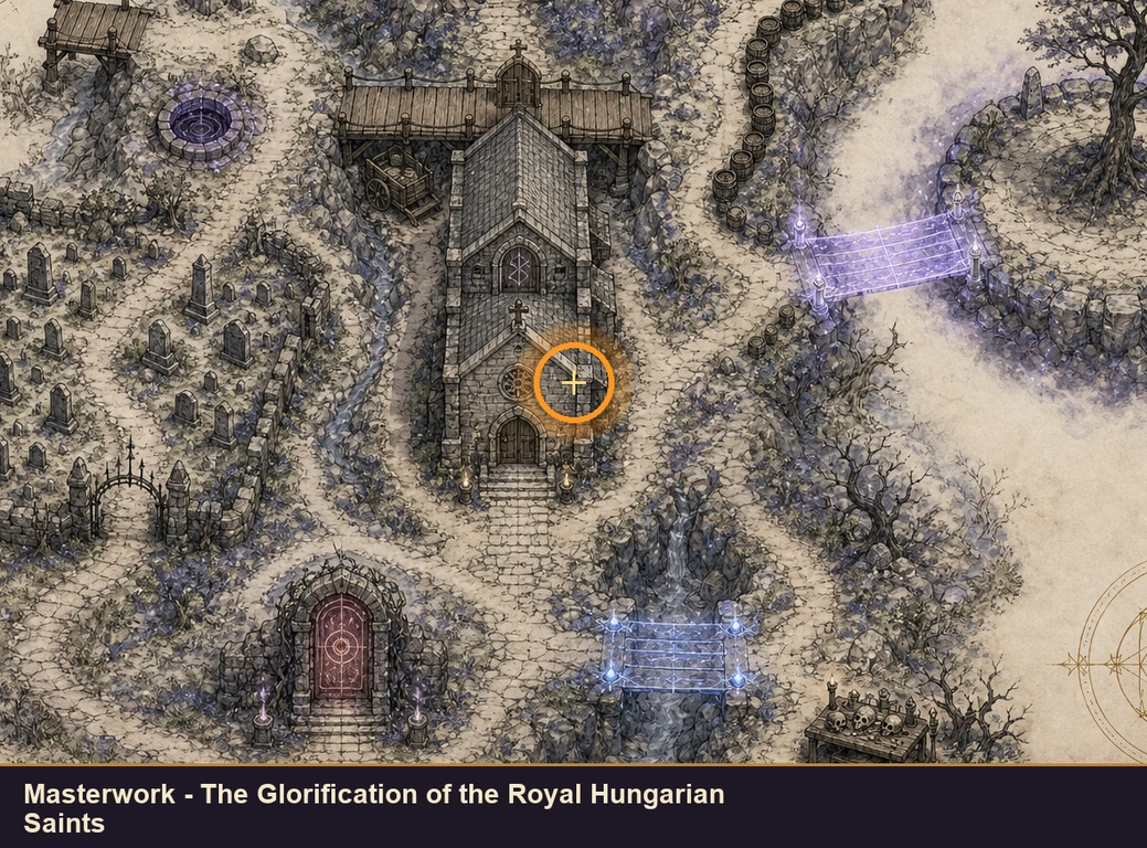 Location guide visual for Masterwork - The Glorification of the Royal Hungarian Saints in Marvel's Midnight Suns