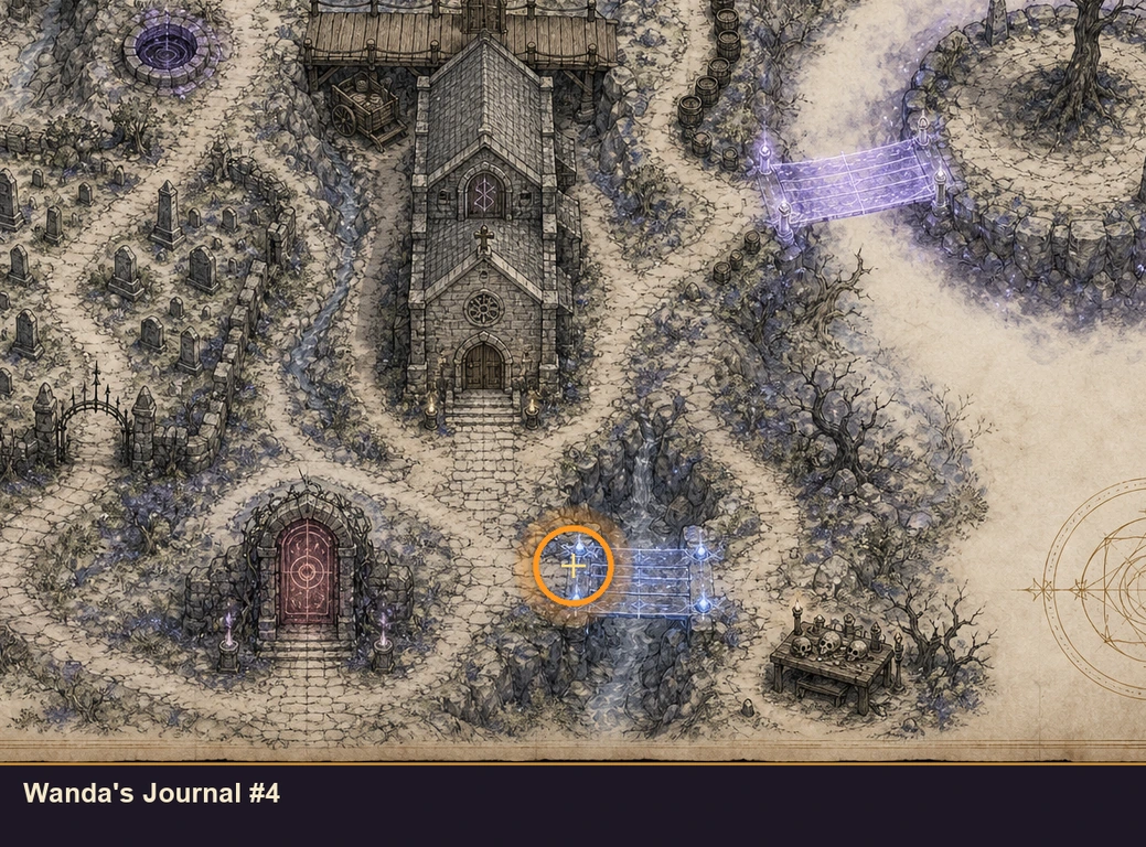 Location guide visual for Wanda's Journal #4 in Marvel's Midnight Suns
