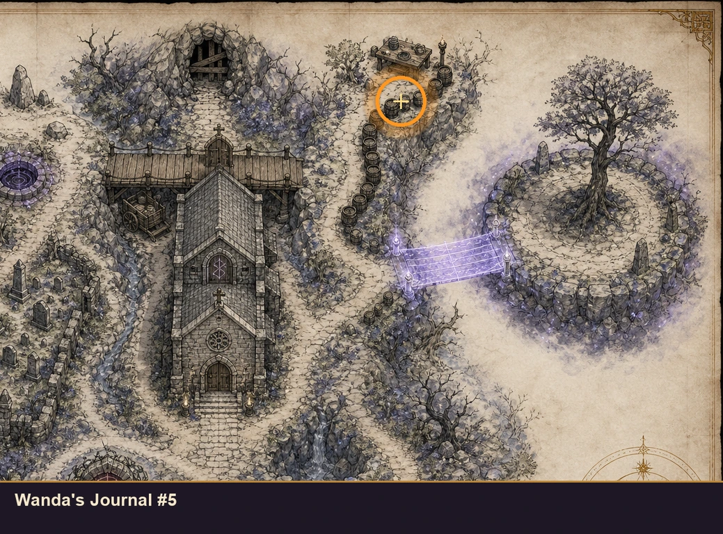 Location guide visual for Wanda's Journal #5 in Marvel's Midnight Suns