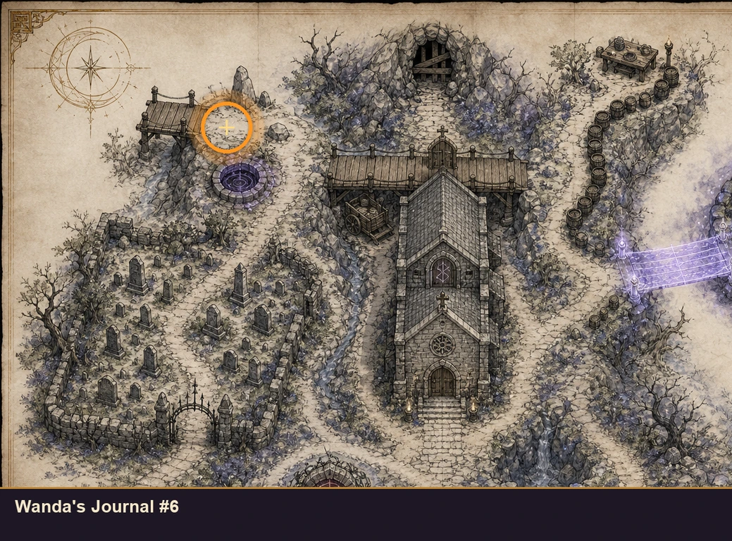 Location guide visual for Wanda's Journal #6 in Marvel's Midnight Suns