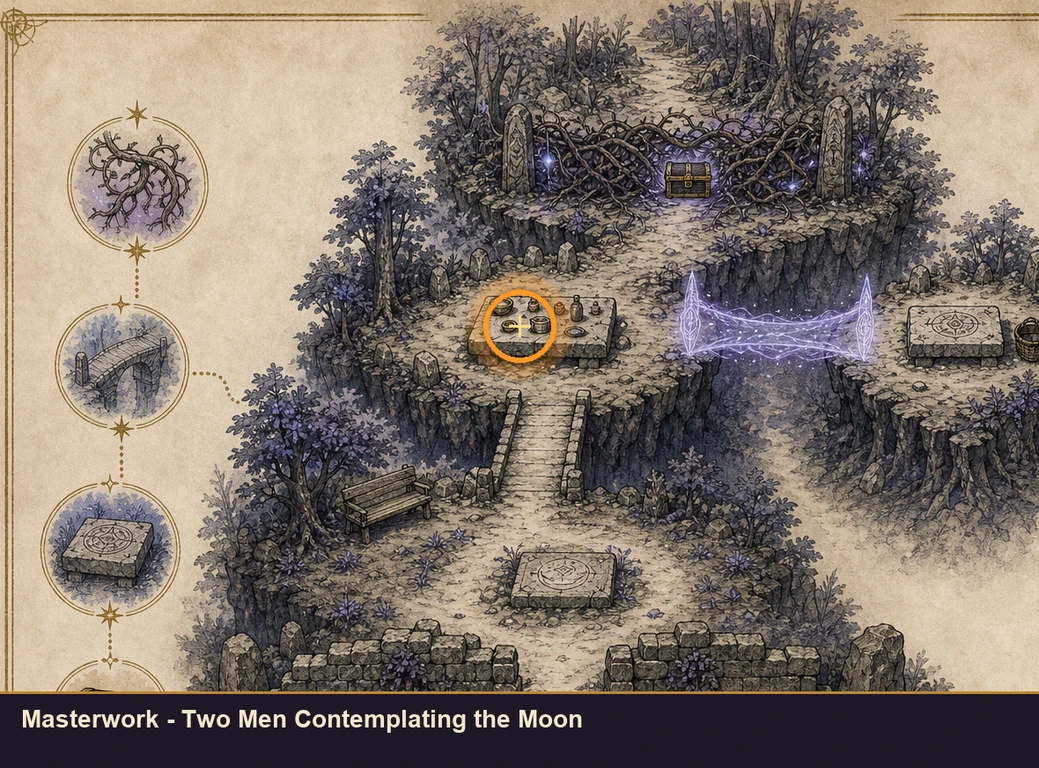 Location guide visual for Masterwork - Two Men Contemplating the Moon in Marvel's Midnight Suns