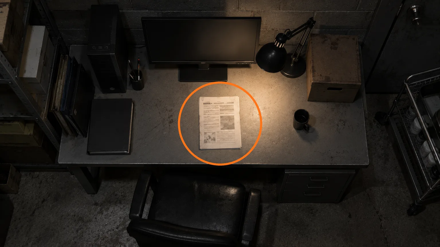 Location guide visual for File #46 - Grace Ashcroft Blood Analysis Report in Resident Evil: Requiem