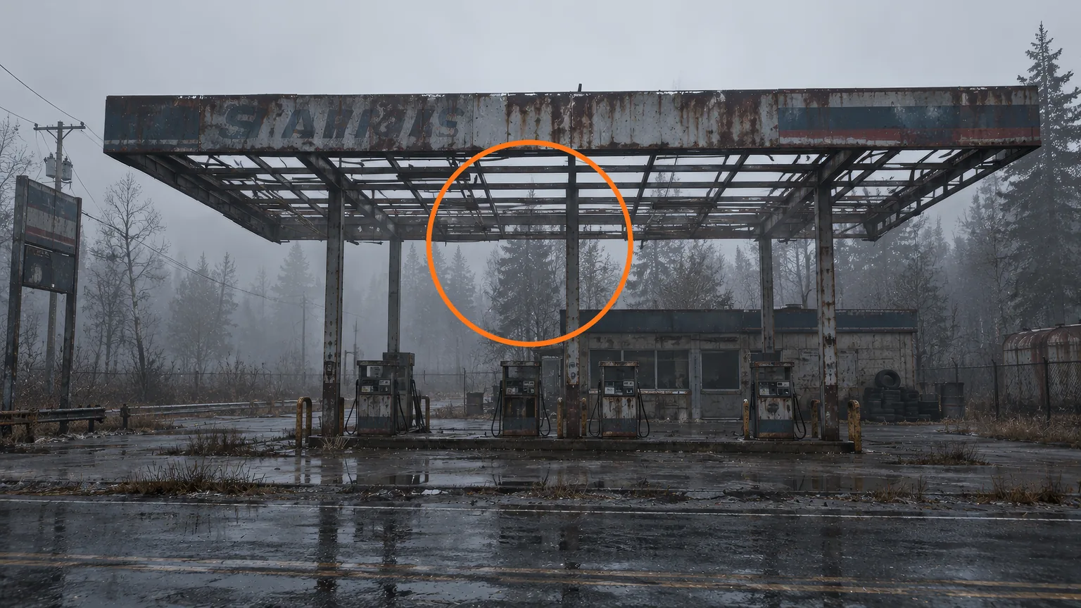 Location guide visual for Mizoil Forecourt Reference in Resident Evil: Requiem