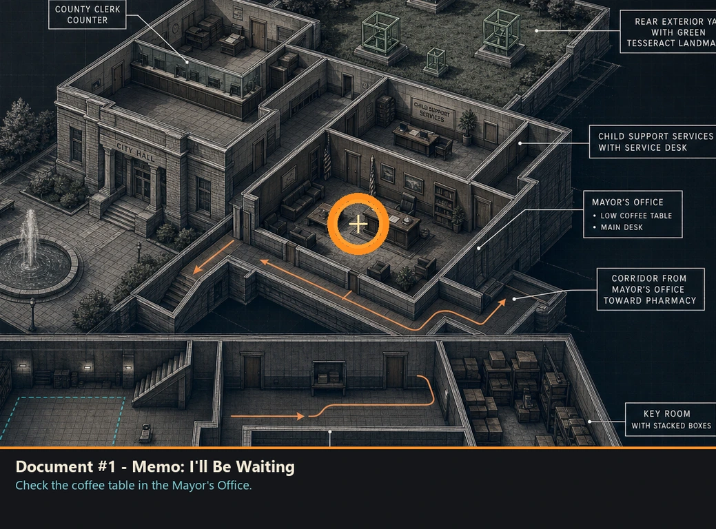 Location guide visual for Document #1 - Memo: I'll Be Waiting in Romeo Is a Dead Man