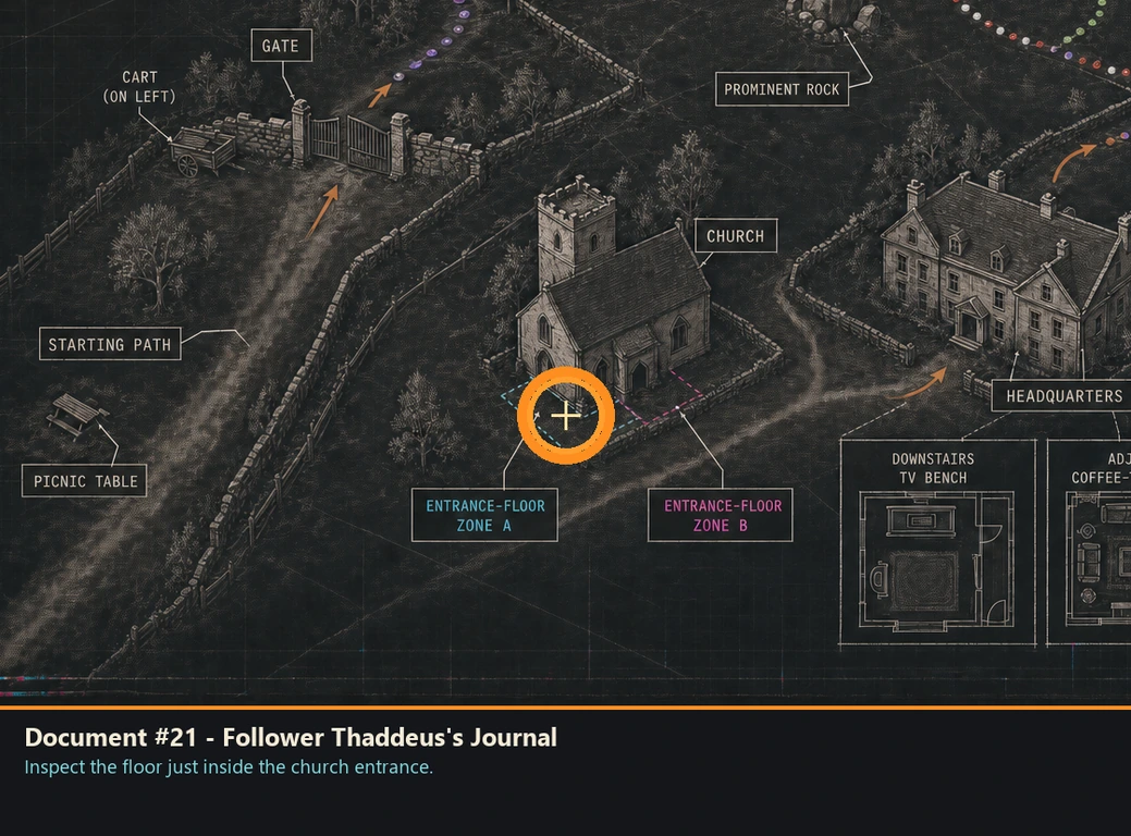 Location guide visual for Document #21 - Follower Thaddeus's Journal in Romeo Is a Dead Man