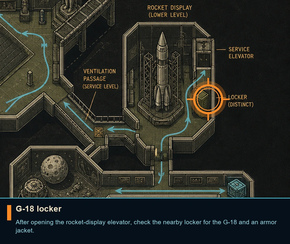 Location guide visual for G-18 locker in Syphon Filter