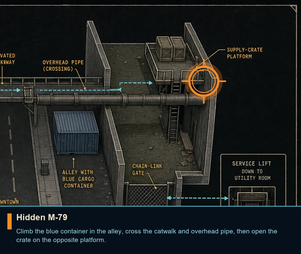 Location guide visual for Hidden M-79 in Syphon Filter