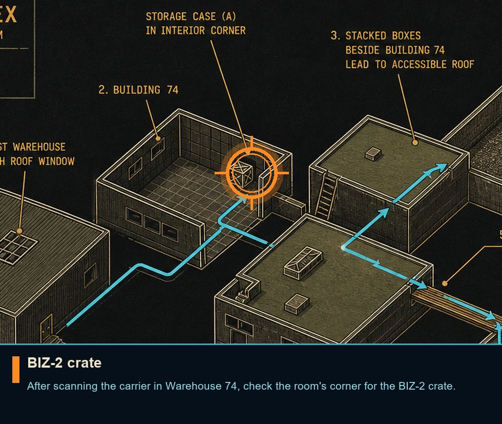 Location guide visual for BIZ-2 crate in Syphon Filter