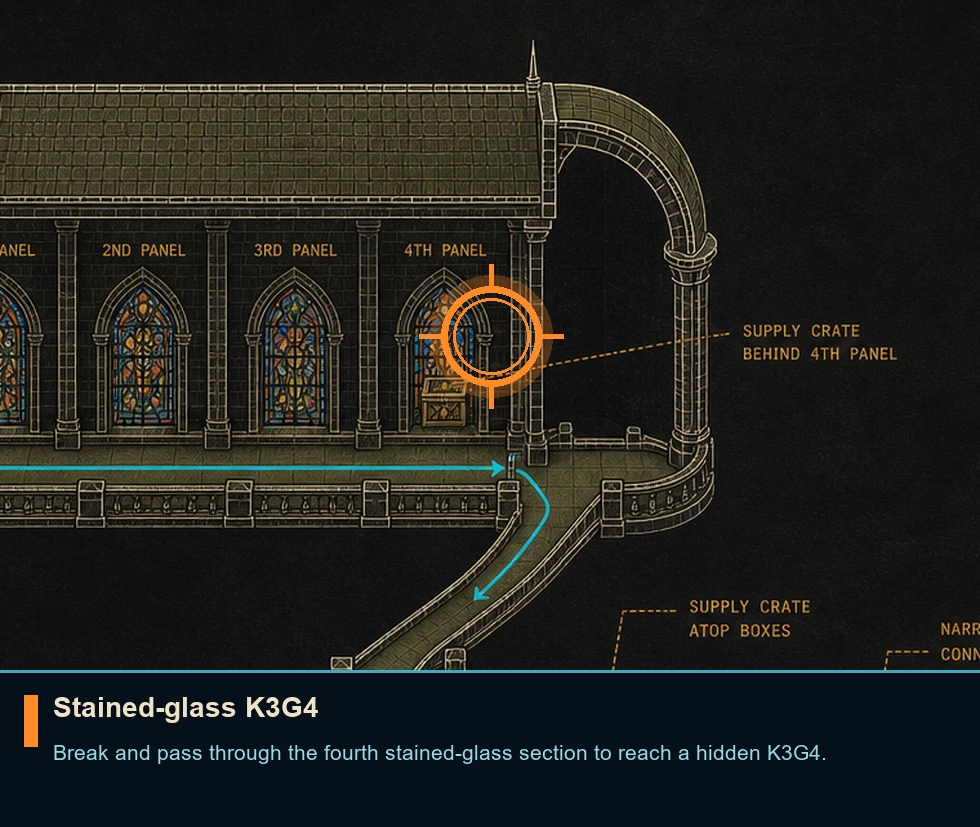 Location guide visual for Stained-glass K3G4 in Syphon Filter